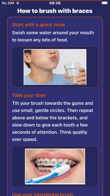BraceHero brushing support screen