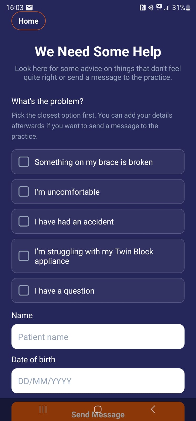 BraceHero help and contact screen
